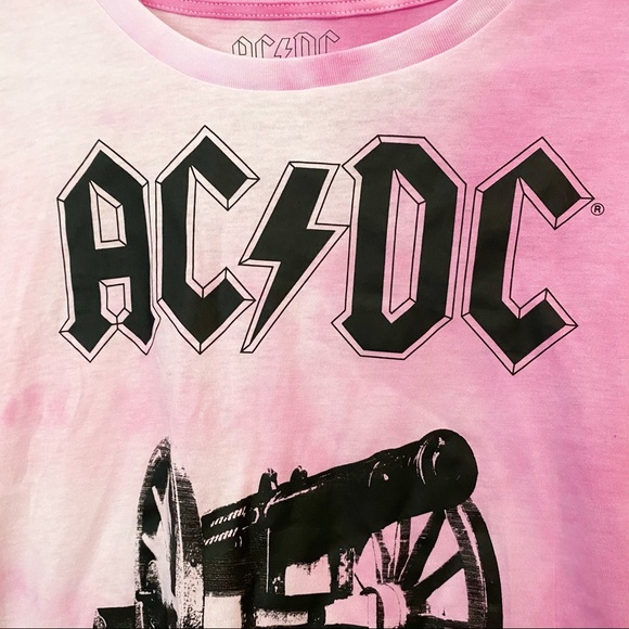 AC/DC Tie Dye Pink Crop Top Band Tee Cannon Rock - Picture 3 of 6